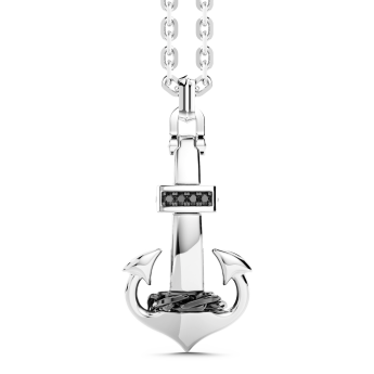 Zancan silver necklace with anchor pendant and black stones.