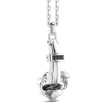 Zancan silver necklace with anchor pendant and black stones. 2