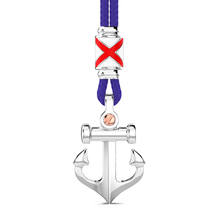 Zancan kevlar necklace with silver pendant and anchor.