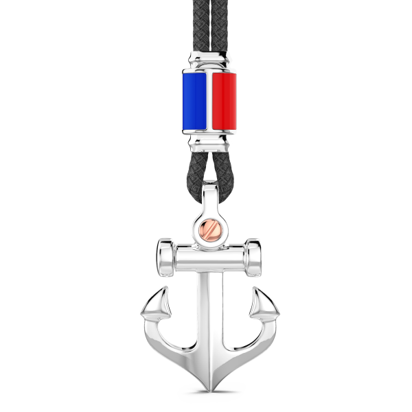 Zancan kevlar necklace with silver pendant and anchor.