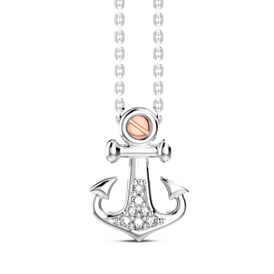 Zancan silver necklace with anchor pendant and white stones.
