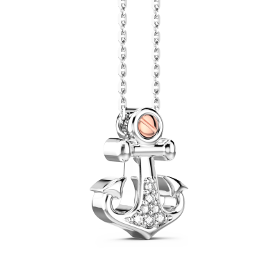 Zancan silver necklace with anchor pendant and white stones.