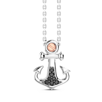 Collana Zancan in argento con pendente ad ancora e pietre nere.