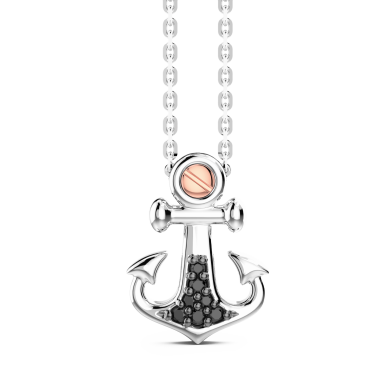 Collana Zancan in argento con pendente ad ancora e pietre nere.