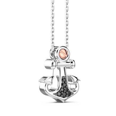 Zancan-Kette aus Silber mit Ankeranhänger und schwarzen Edelsteinen.