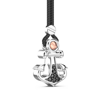 Zancan kevlar necklace with silver anchor pendant and black stones. 2