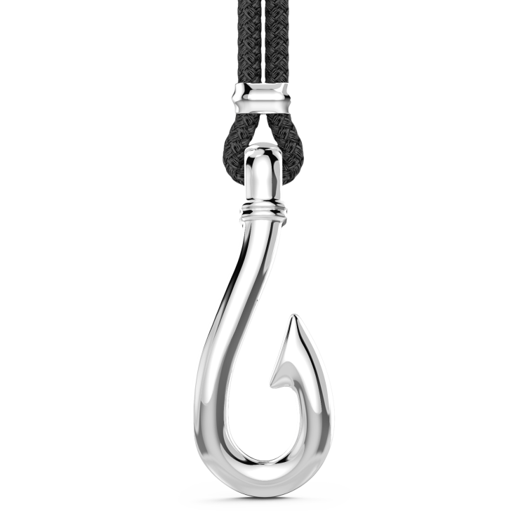 Collar Zancan de kevlar con colgante de anzuelo de plata.