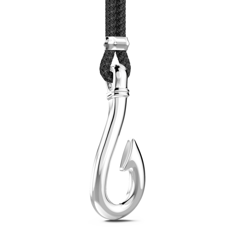 Collar Zancan de kevlar con colgante de anzuelo de plata.