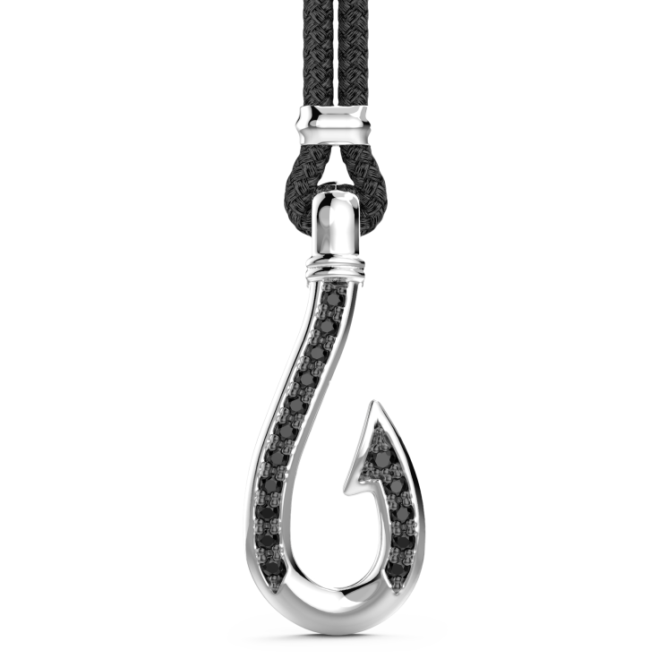 Zancan kevlar necklace with silver hook pendant and black stones.