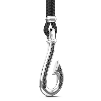 Zancan kevlar necklace with silver hook pendant and black stones.
