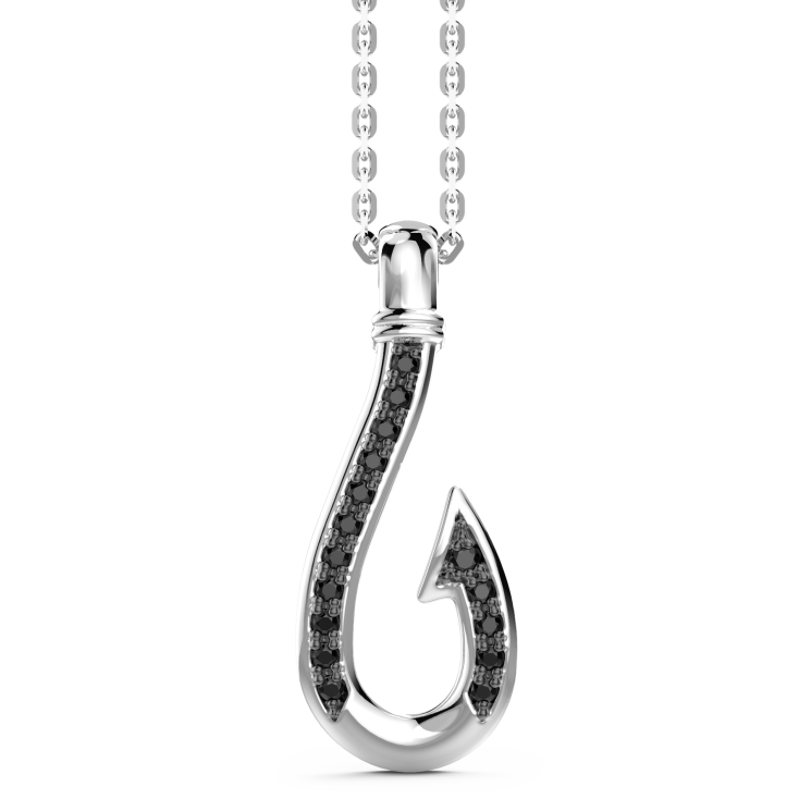 Zancan silver necklace with hook pendant and black stones.