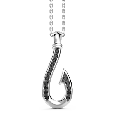 Zancan silver necklace with hook pendant and black stones.