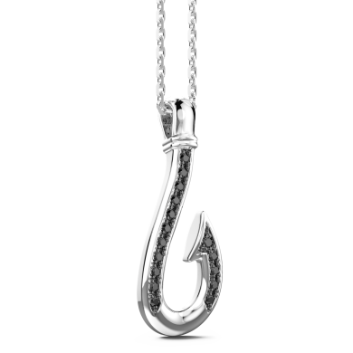 Collana Zancan in argento con pendente ad amo con pietre nere.