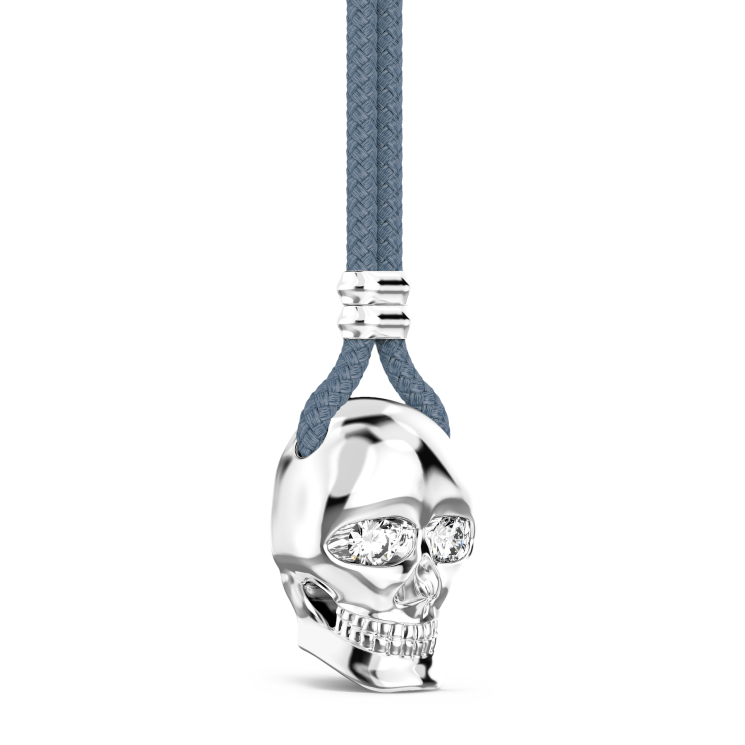 Collar Zancan de kevlar con colgante de calavera de plata.