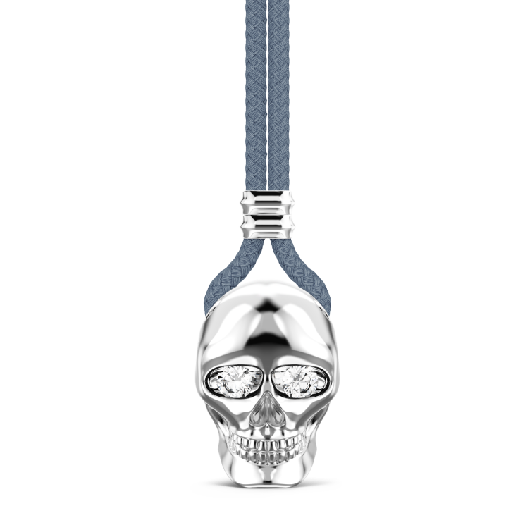 Collar Zancan de kevlar con colgante de calavera de plata.