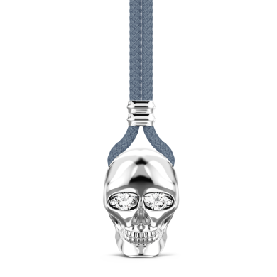 Collar Zancan de kevlar con colgante de calavera de plata.