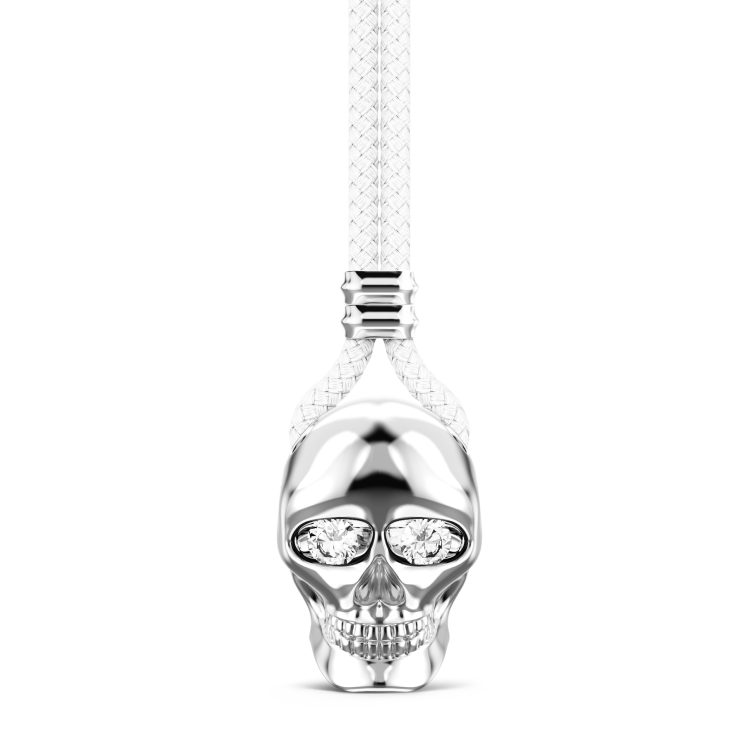 Collar Zancan de kevlar con colgante de calavera de plata.