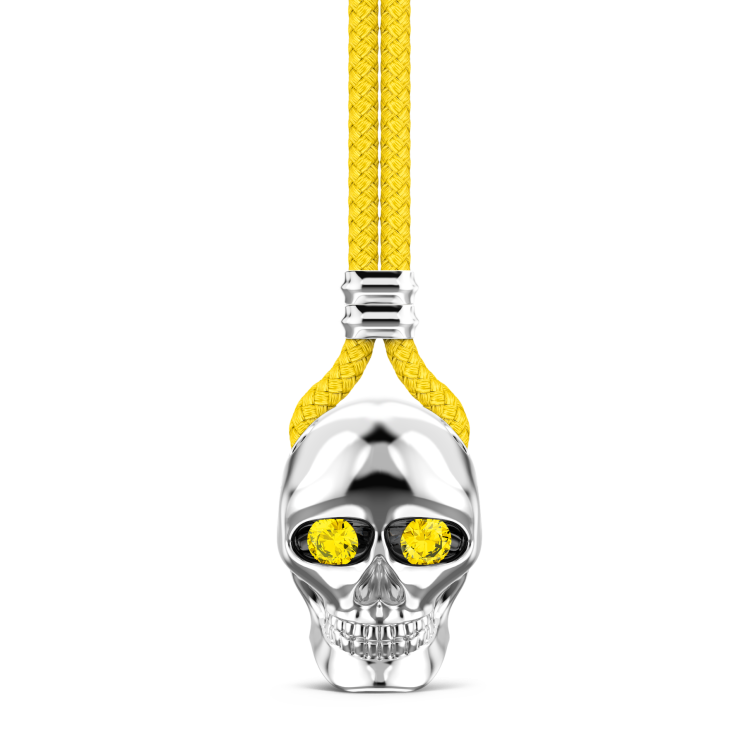 Collar Zancan de kevlar con colgante de calavera de plata.
