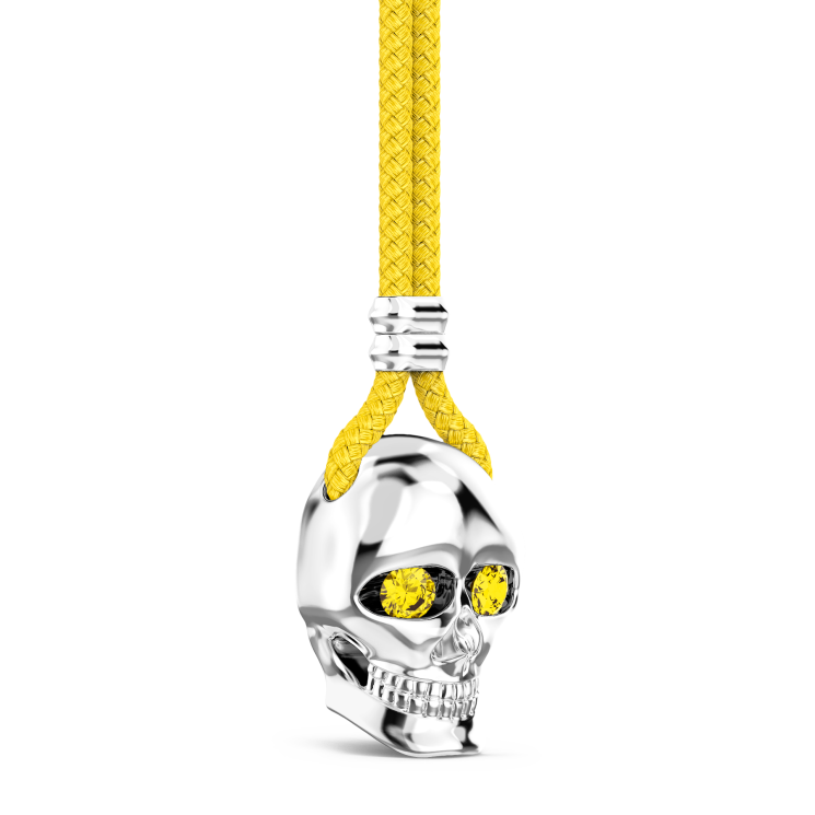 Collar Zancan de kevlar con colgante de calavera de plata.