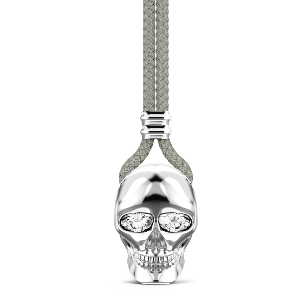 Collar Zancan de kevlar con colgante de calavera de plata.