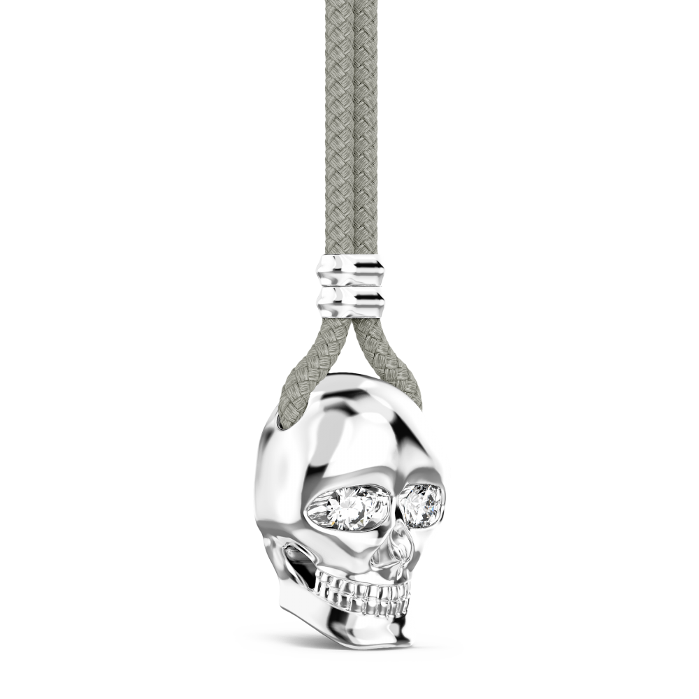 Collar Zancan de kevlar con colgante de calavera de plata.
