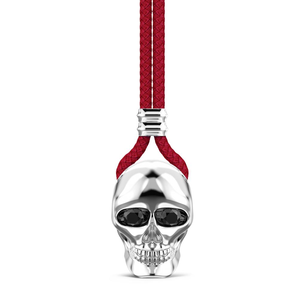Collar Zancan de kevlar con colgante de calavera de plata.