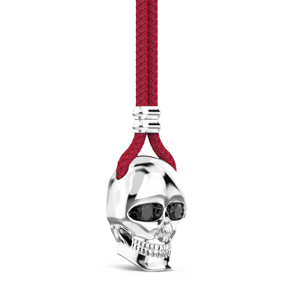 Collar Zancan de kevlar con colgante de calavera de plata.