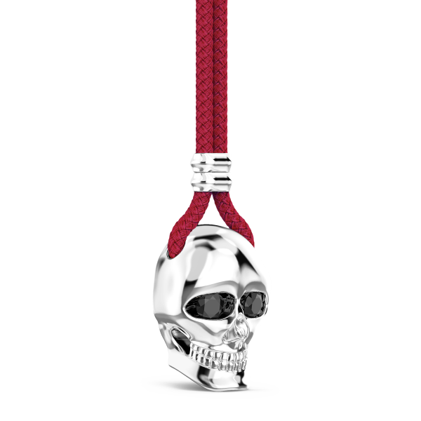 Collar Zancan de kevlar con colgante de calavera de plata.