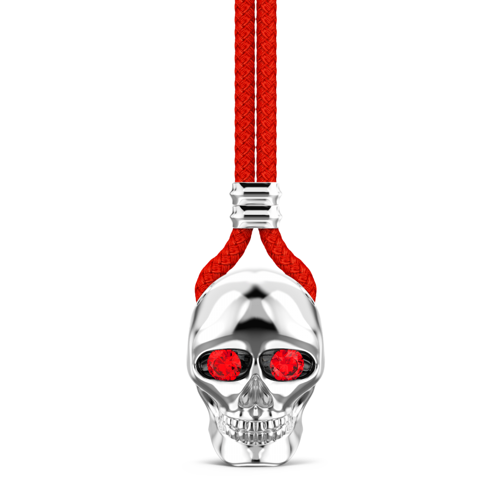 Collar Zancan de kevlar con colgante de calavera de plata.
