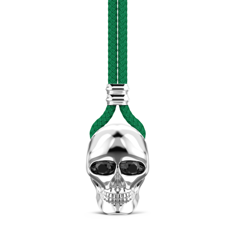 Collar Zancan de kevlar con colgante de calavera de plata.