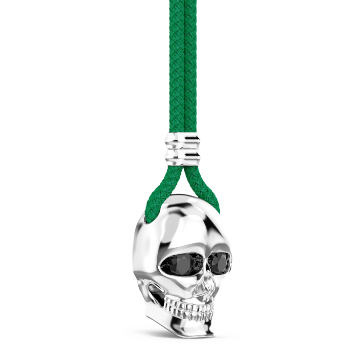 Collar Zancan de kevlar con colgante de calavera de plata.
