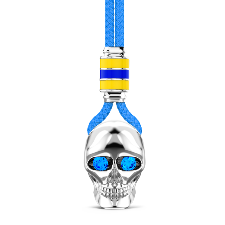 Collar Zancan de kevlar con colgante de calavera de plata.