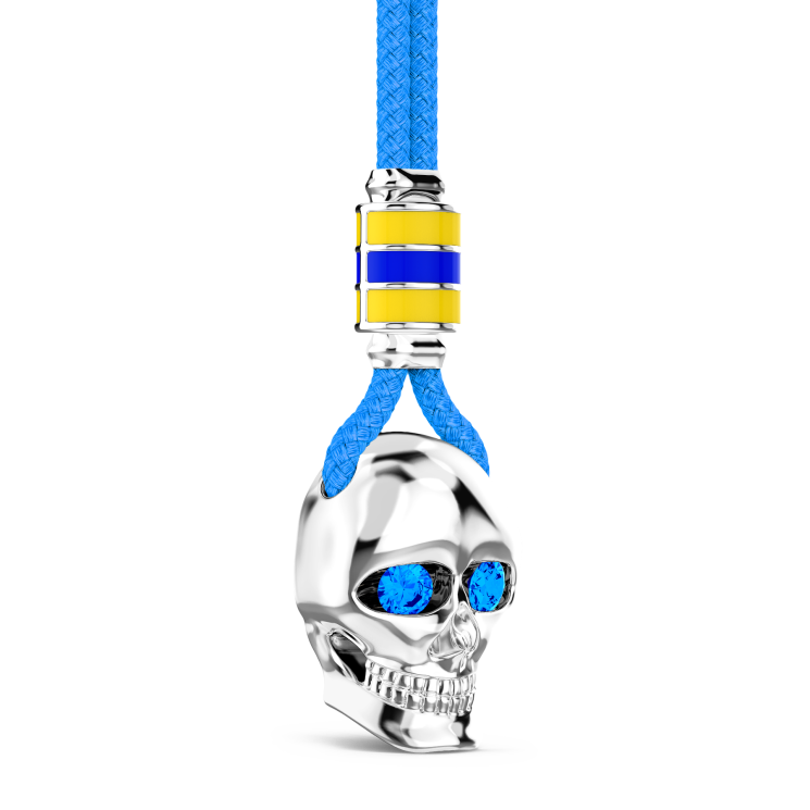 Collar Zancan de kevlar con colgante de calavera de plata.