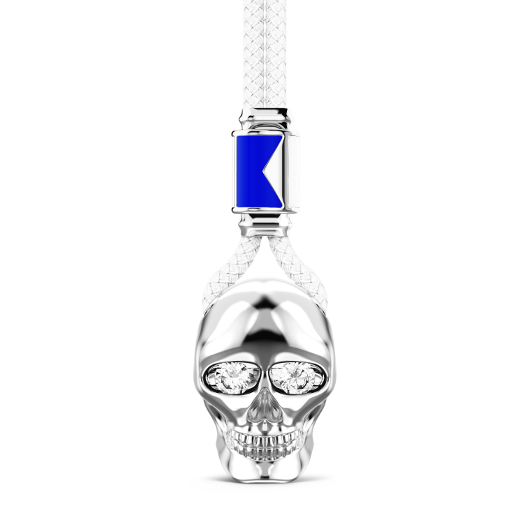 Collar Zancan de kevlar con colgante de calavera de plata.