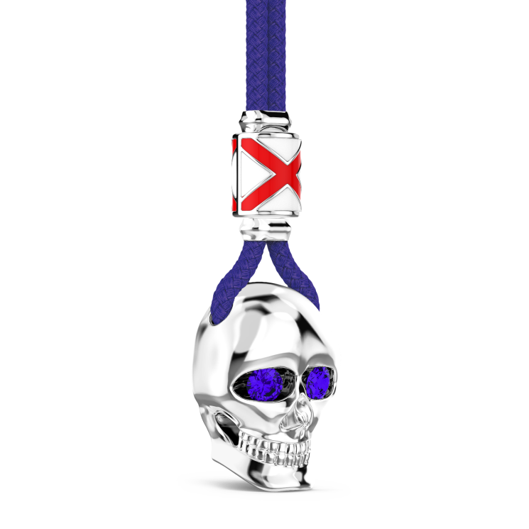 Collar Zancan de kevlar con colgante de calavera de plata.