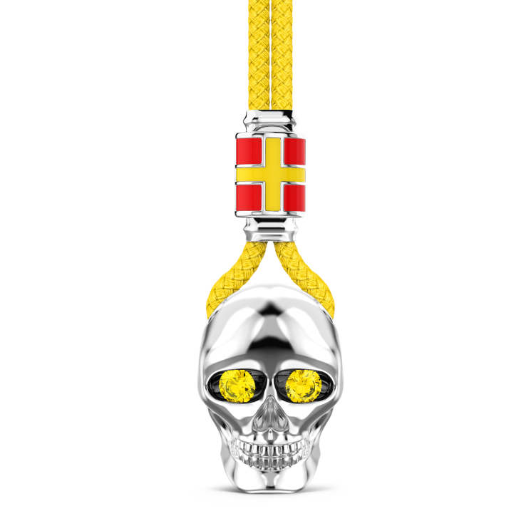 Collar Zancan de kevlar con colgante de calavera de plata.
