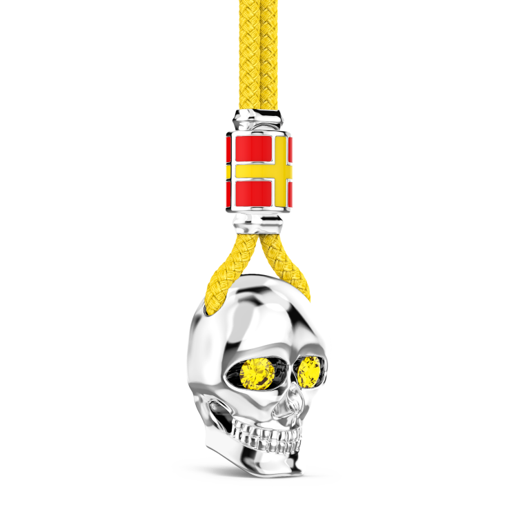 Collar Zancan de kevlar con colgante de calavera de plata.