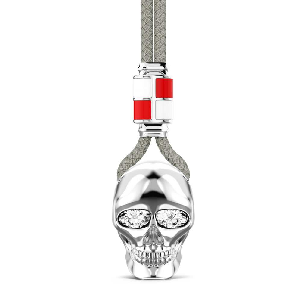 Collar Zancan de kevlar con colgante de calavera de plata.