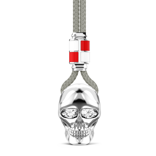 Collar Zancan de kevlar con colgante de calavera de plata.