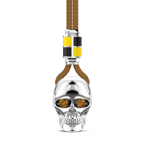 Collar Zancan de kevlar con colgante de calavera de plata.