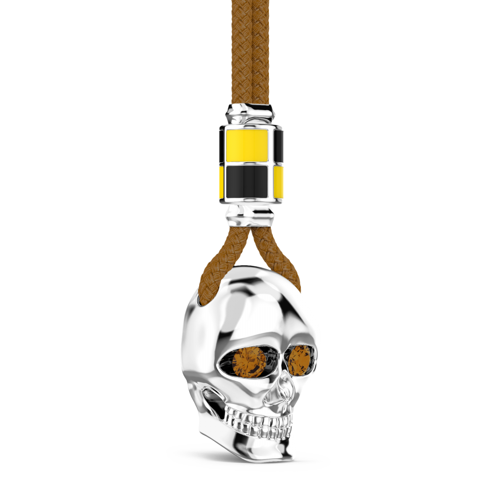 Collar Zancan de kevlar con colgante de calavera de plata.