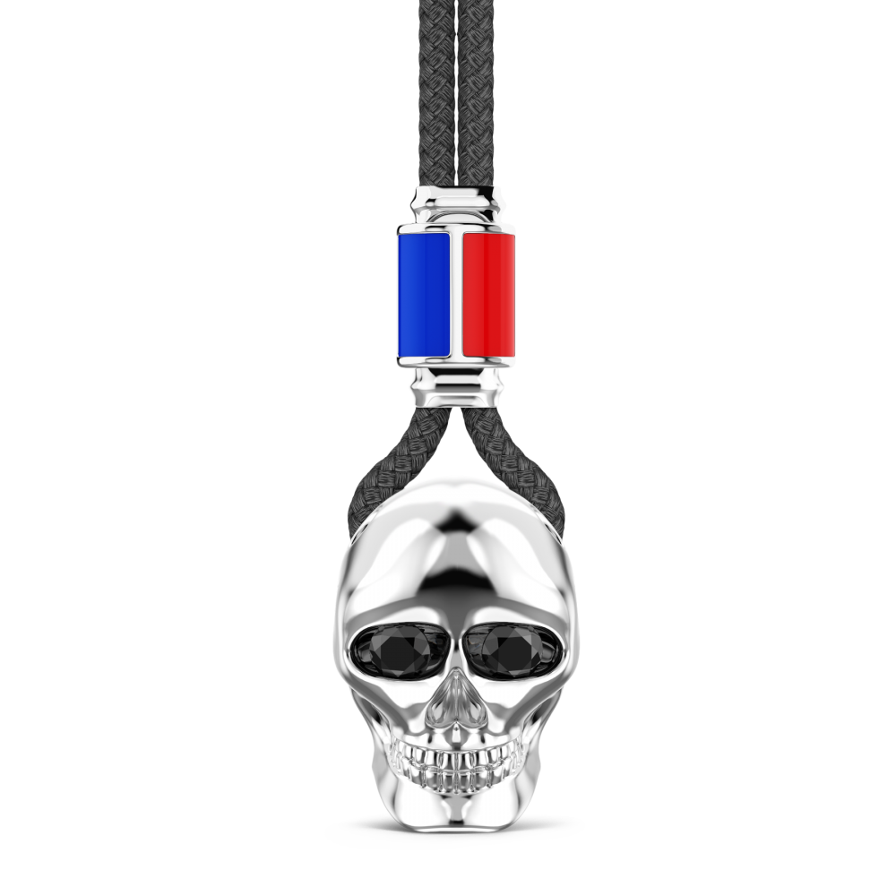 Collar Zancan de kevlar con colgante de calavera de plata.