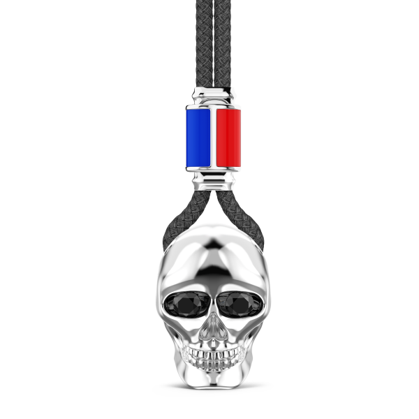 Collar Zancan de kevlar con colgante de calavera de plata.
