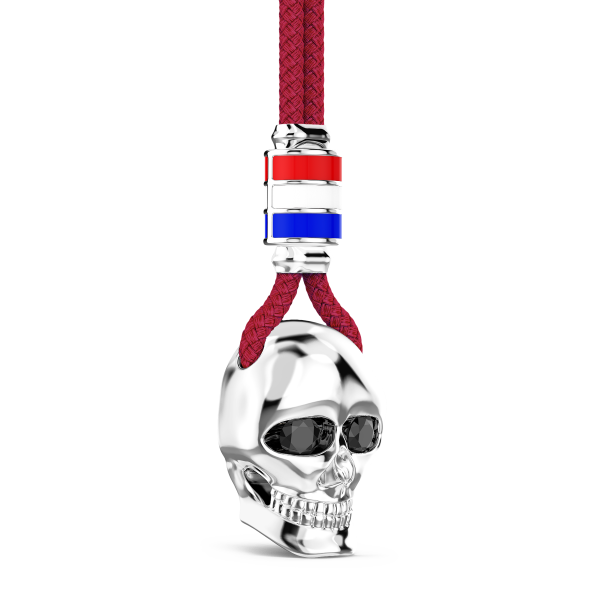 Collar Zancan de kevlar con colgante de calavera de plata.