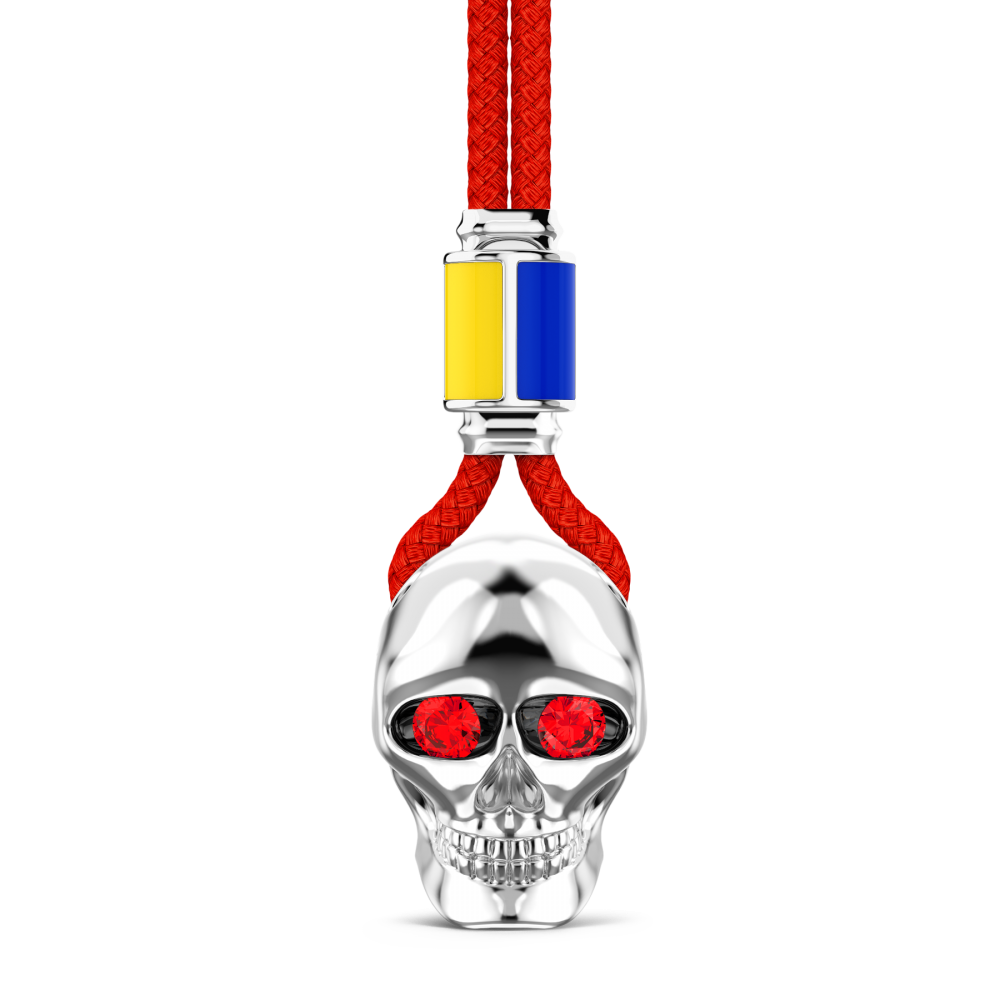 Collar Zancan de kevlar con colgante de calavera de plata.