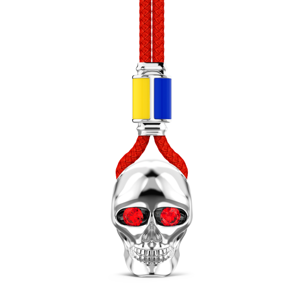 Collar Zancan de kevlar con colgante de calavera de plata.