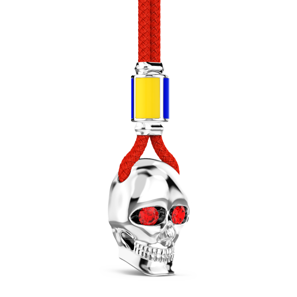 Collar Zancan de kevlar con colgante de calavera de plata.