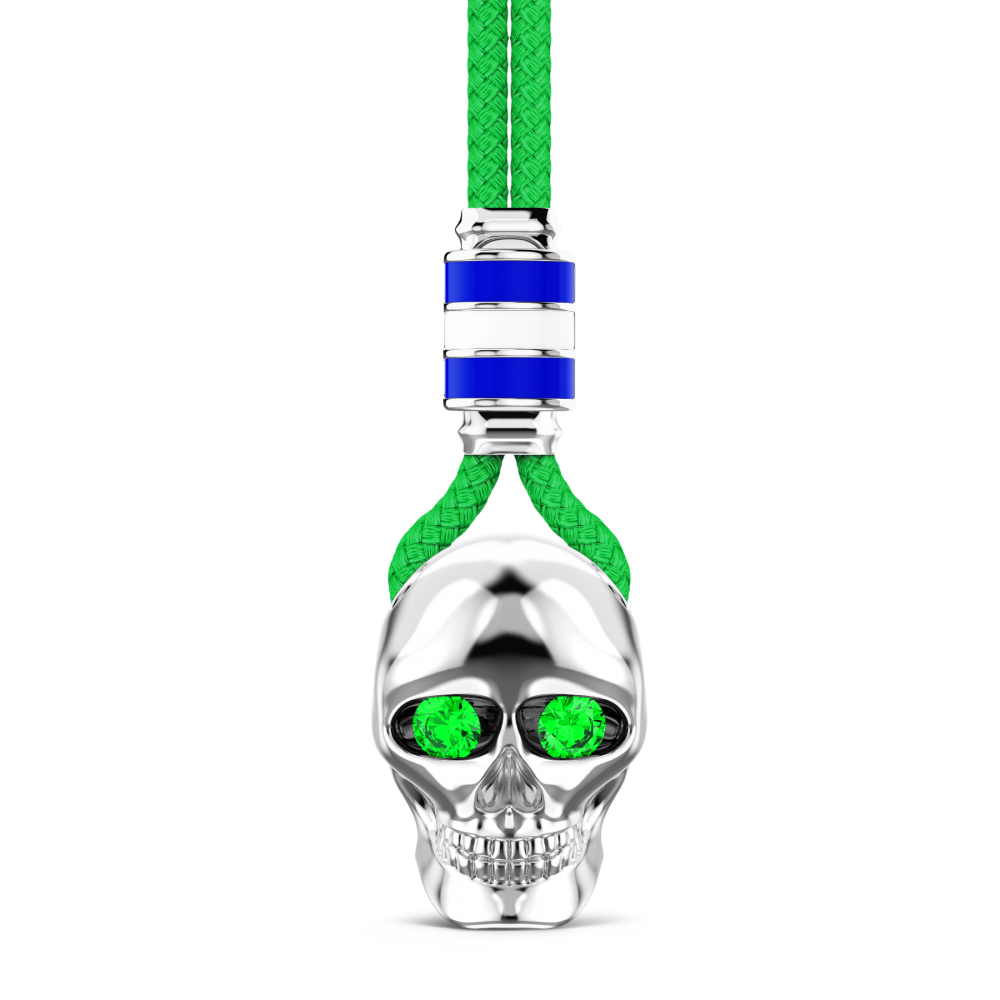 Collar Zancan de kevlar con colgante de calavera de plata.