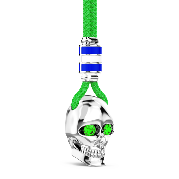 Collar Zancan de kevlar con colgante de calavera de plata.
