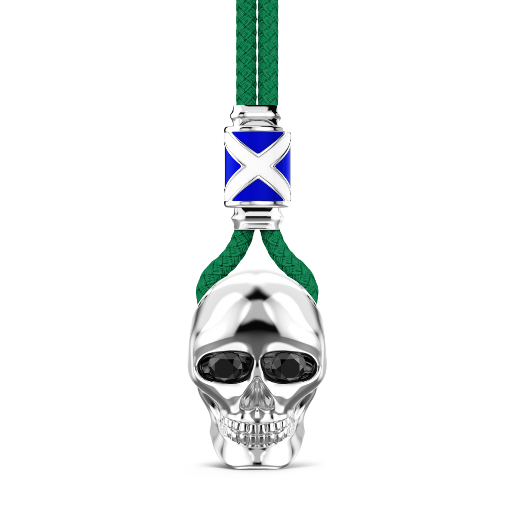 Collar Zancan de kevlar con colgante de calavera de plata.